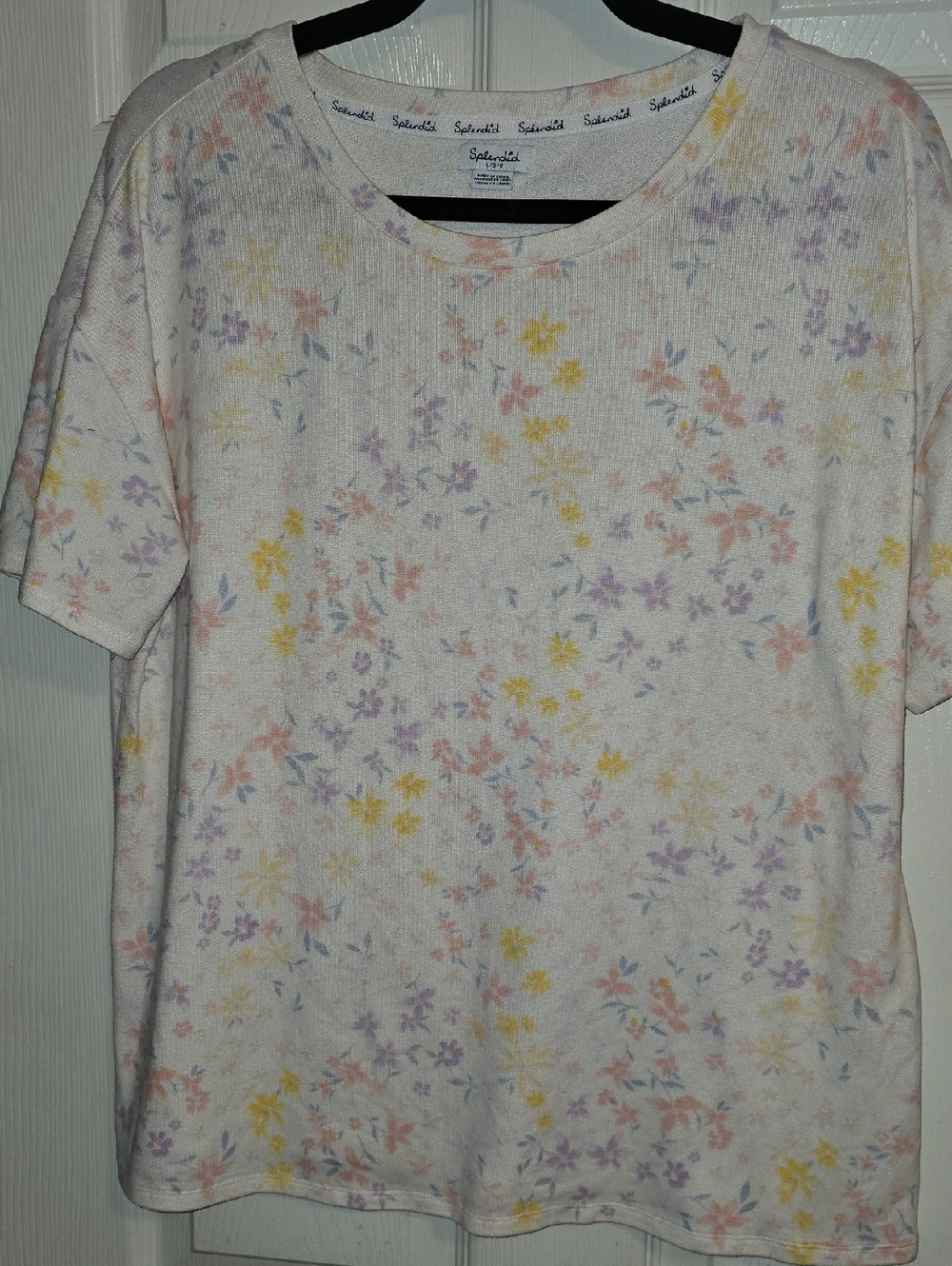 Splendid White Tee with Pastel Floral Accents